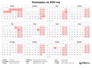  Календарь 2020 <b>года</b> с основными праздниками 