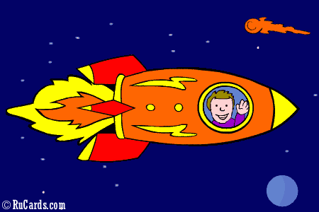 Смайлик гиф анимация картинки: Космонафт на ракете пересекает звездные  просторы скачать