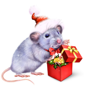  Символ <b>года</b> - крыса с новогодним подарком 