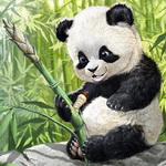 Панда со стеблем бамбука