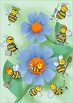 С 8 марта! Открытка с цветами и пчелками